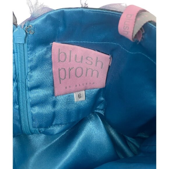 Blush Prom Alexia Women Maxi Dress Size 6 Blue Floral Strapless Evening Gown EUC - Picture 3 of 11